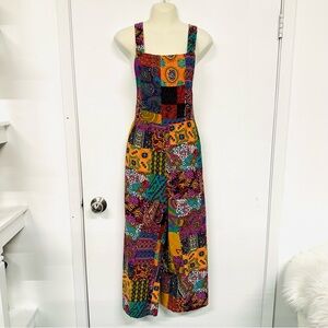 Bohemian patchwork cotton wide leg overalls Womens Medium Multicolour Casual